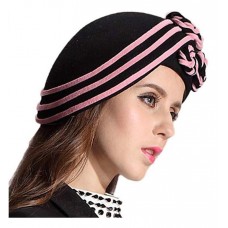 June&apos;s Young Ladies&apos; 100% Wool Beret Black w/Pink accents NWT  eb-24399176